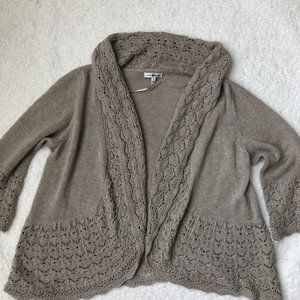 Croft & Barrow Open Front Crochet Trim Half Sleeve Cotton Blend Size M